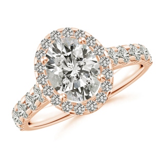 8.5x6.5mm KI3 Oval Diamond Halo Classic Engagement Ring in Rose Gold