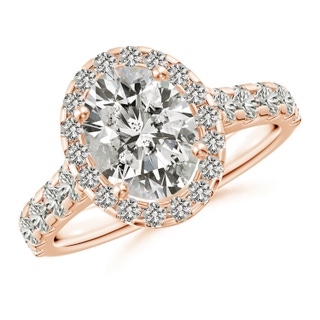 9x7mm KI3 Oval Diamond Halo Classic Engagement Ring in 18K Rose Gold