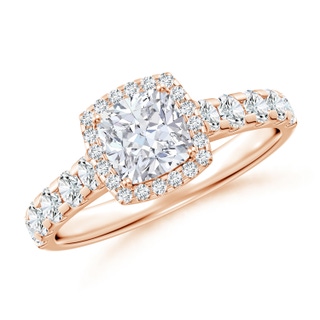 5.5mm GVS2 Cushion Diamond Halo Classic Engagement Ring in 18K Rose Gold