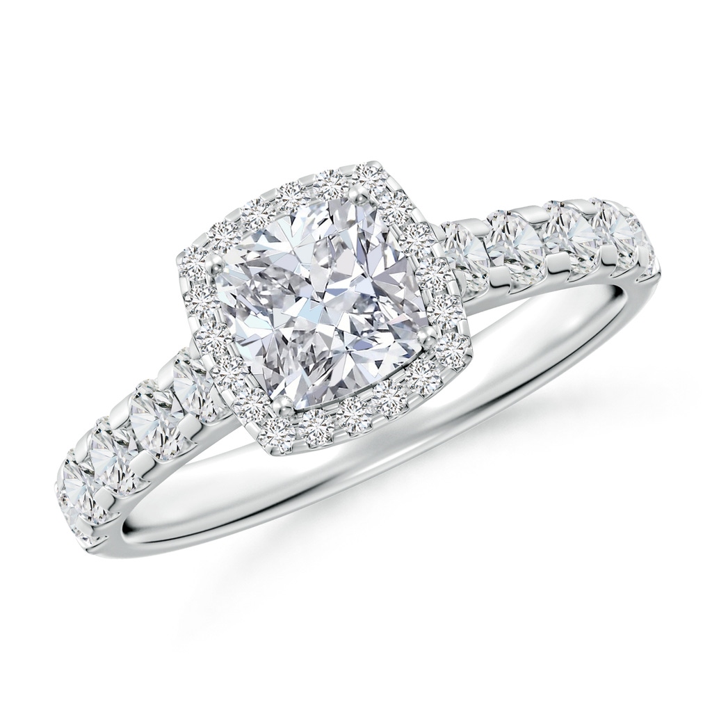 5.5mm HSI2 Cushion Diamond Halo Classic Engagement Ring in White Gold