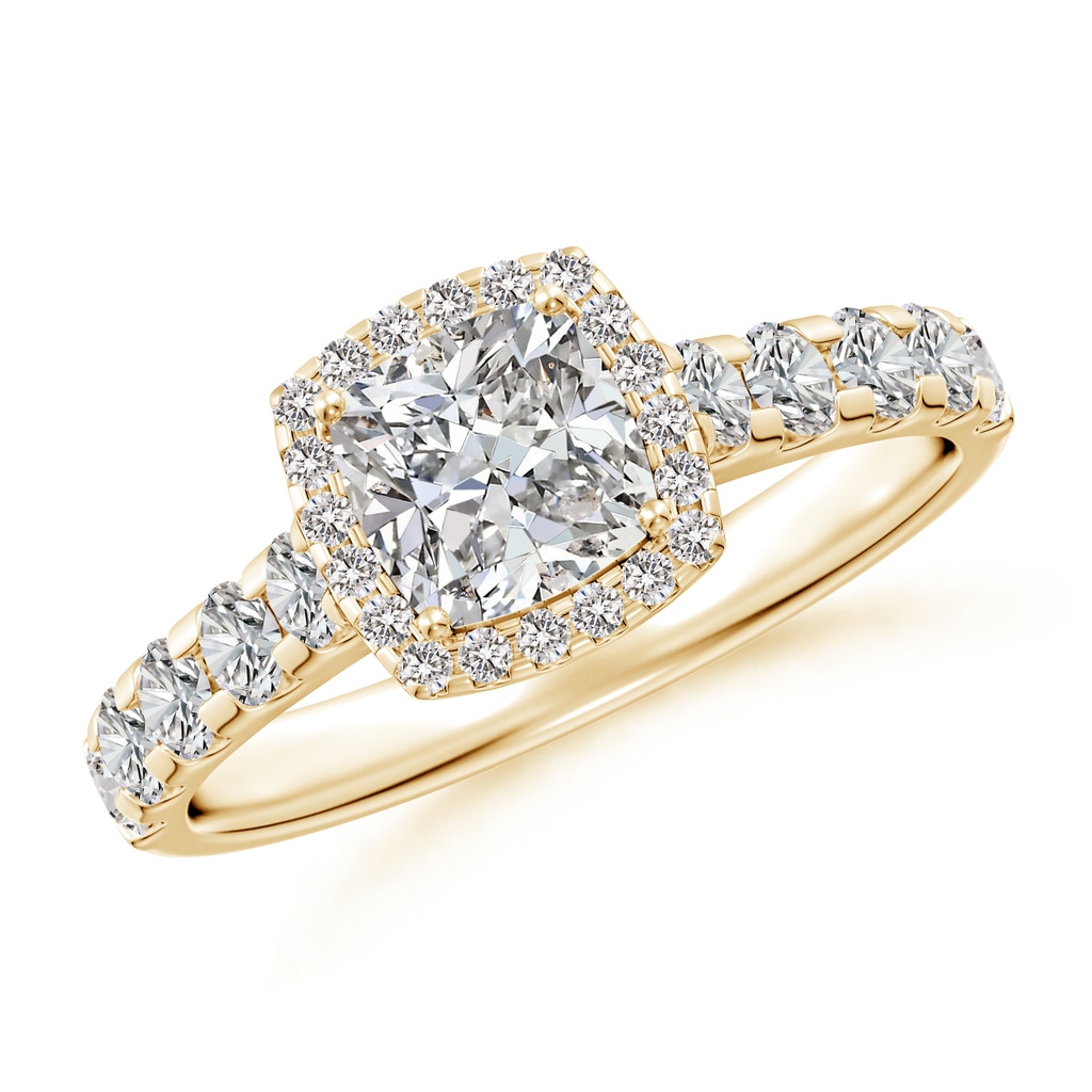 5.5mm IJI1I2 Cushion Diamond Halo Classic Engagement Ring in Yellow Gold