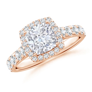 6.5mm GVS2 Cushion Diamond Halo Classic Engagement Ring in Rose Gold