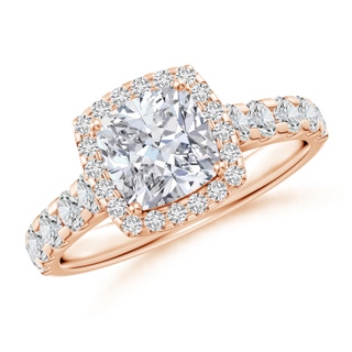 6.5mm HSI2 Cushion Diamond Halo Classic Engagement Ring in 10K Rose Gold