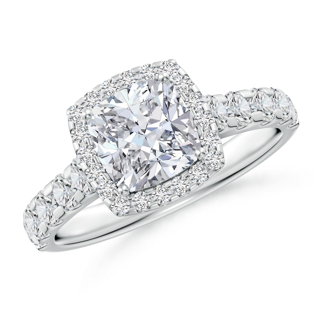 6.5mm HSI2 Cushion Diamond Halo Classic Engagement Ring in White Gold