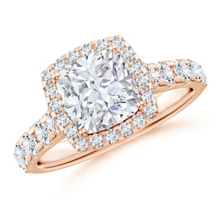 7mm GVS2 Cushion Diamond Halo Classic Engagement Ring in Rose Gold