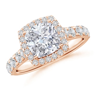 7mm HSI2 Cushion Diamond Halo Classic Engagement Ring in 18K Rose Gold