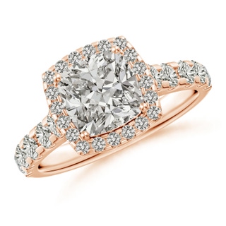 7mm KI3 Cushion Diamond Halo Classic Engagement Ring in 18K Rose Gold