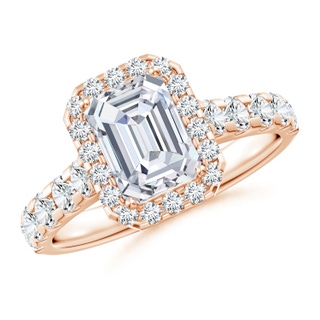 7.5x5.5mm GVS2 Emerald-Cut Diamond Halo Classic Engagement Ring in 18K Rose Gold