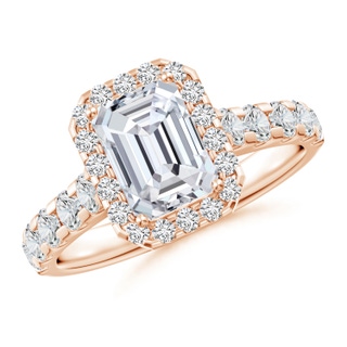 7.5x5.5mm HSI2 Emerald-Cut Diamond Halo Classic Engagement Ring in Rose Gold