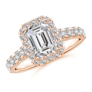 7.5x5.5mm IJI1I2 Emerald-Cut Diamond Halo Classic Engagement Ring in Rose Gold