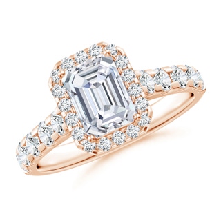 7x5mm GVS2 Emerald-Cut Diamond Halo Classic Engagement Ring in Rose Gold