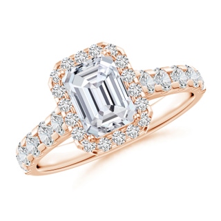 7x5mm HSI2 Emerald-Cut Diamond Halo Classic Engagement Ring in 18K Rose Gold