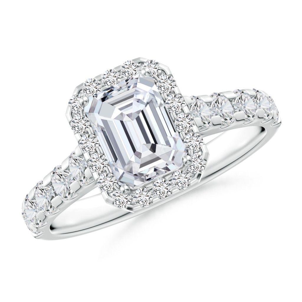 7x5mm HSI2 Emerald-Cut Diamond Halo Classic Engagement Ring in White Gold