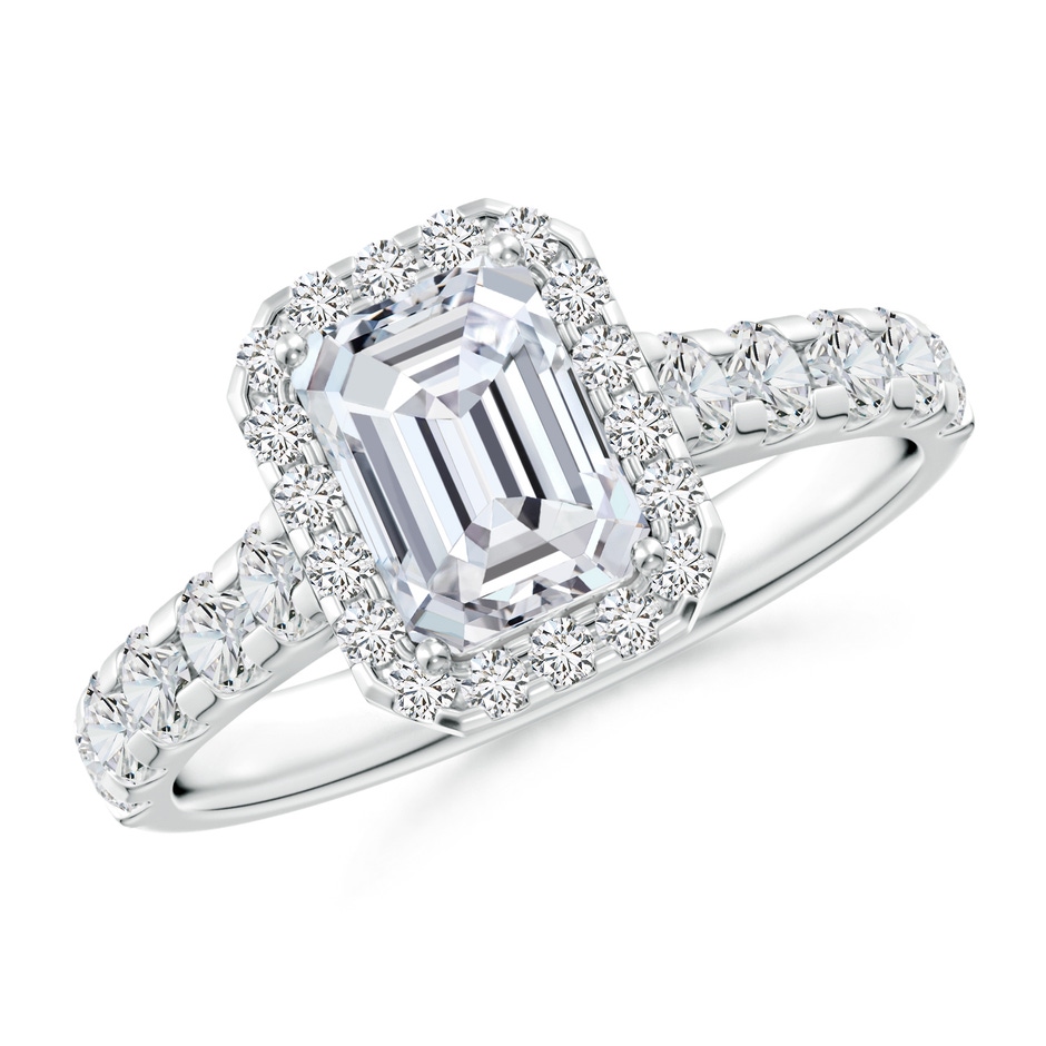 7x5mm HSI2 Emerald-Cut Diamond Halo Classic Engagement Ring in White Gold 