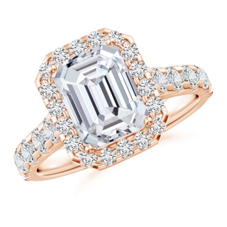 8.5x6.5mm HSI2 Emerald-Cut Diamond Halo Classic Engagement Ring in Rose Gold