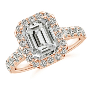 8.5x6.5mm KI3 Emerald-Cut Diamond Halo Classic Engagement Ring in Rose Gold