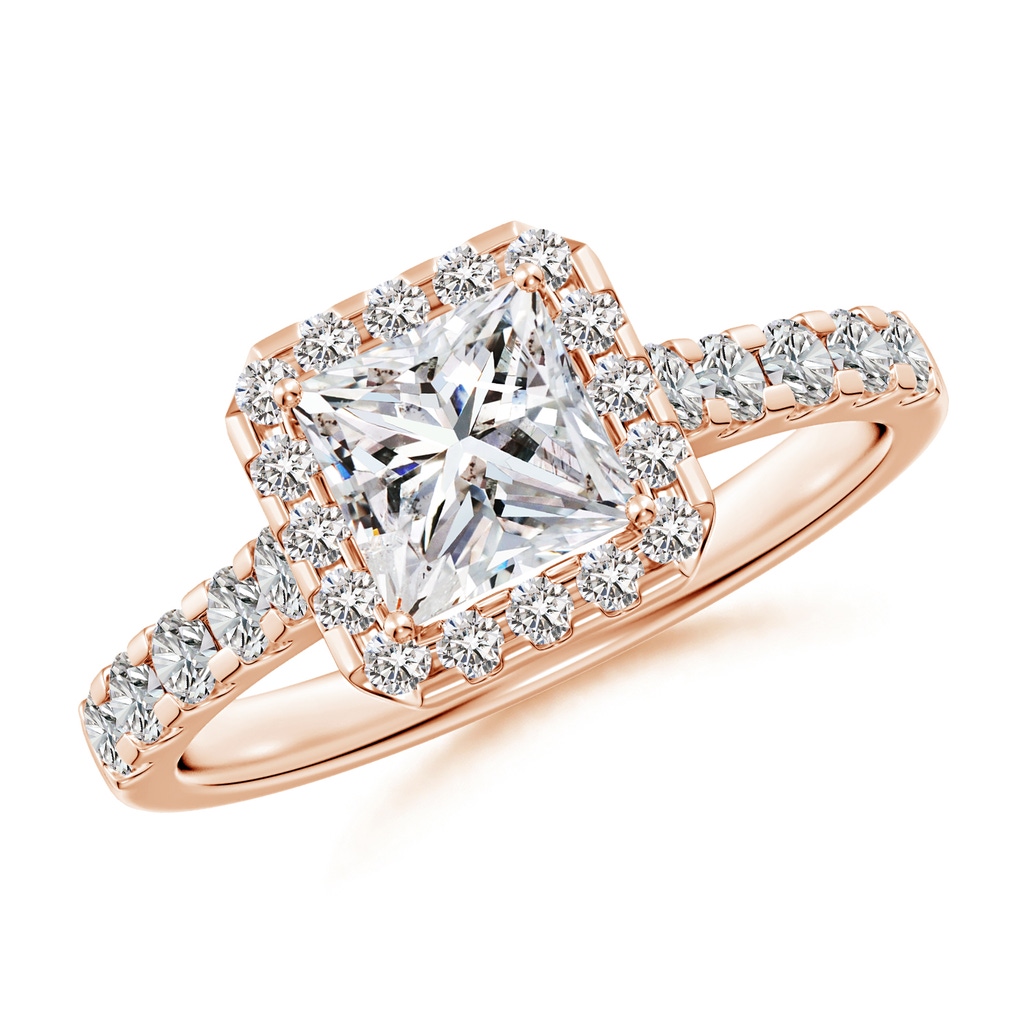 5.5mm IJI1I2 Princess-Cut Diamond Halo Engagement Ring in Rose Gold