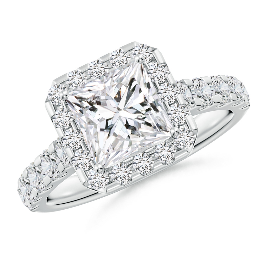 6.5mm HSI2 Princess-Cut Diamond Halo Engagement Ring in White Gold
