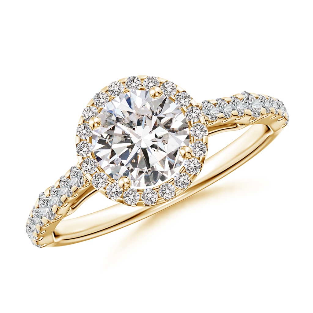 6.5mm IJI1I2 Round Diamond Station Halo Engagement Ring in Yellow Gold
