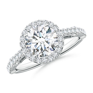 7.4mm GVS2 Round Diamond Station Halo Engagement Ring in P950 Platinum