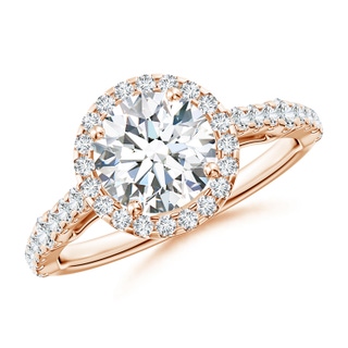 7.4mm GVS2 Round Diamond Station Halo Engagement Ring in Rose Gold