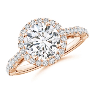 8mm HSI2 Round Diamond Station Halo Engagement Ring in Rose Gold