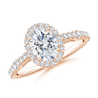 7.7x5.7mm GVS2 Oval Diamond Station Halo Engagement Ring in 9K Rose Gold
