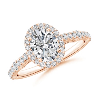 7.7x5.7mm HSI2 Oval Diamond Station Halo Engagement Ring in 9K Rose Gold