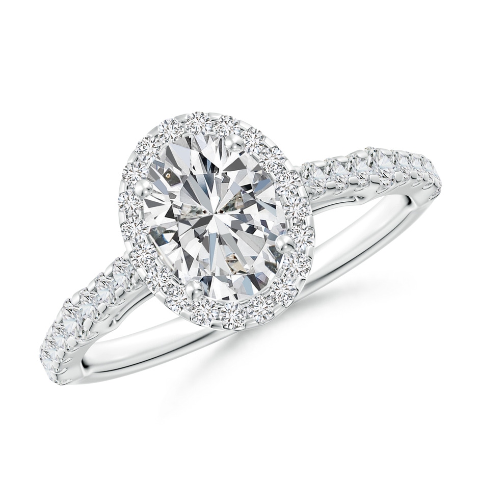 7.7x5.7mm HSI2 Oval Diamond Station Halo Engagement Ring in P950 Platinum 
