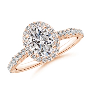 7.7x5.7mm IJI1I2 Oval Diamond Station Halo Engagement Ring in 9K Rose Gold