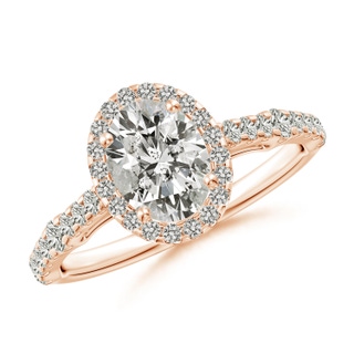 7.7x5.7mm KI3 Oval Diamond Station Halo Engagement Ring in 9K Rose Gold