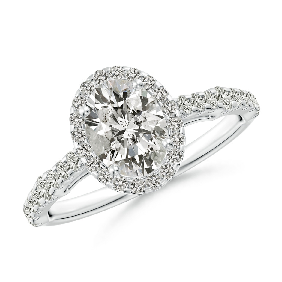 7.7x5.7mm KI3 Oval Diamond Station Halo Engagement Ring in White Gold 