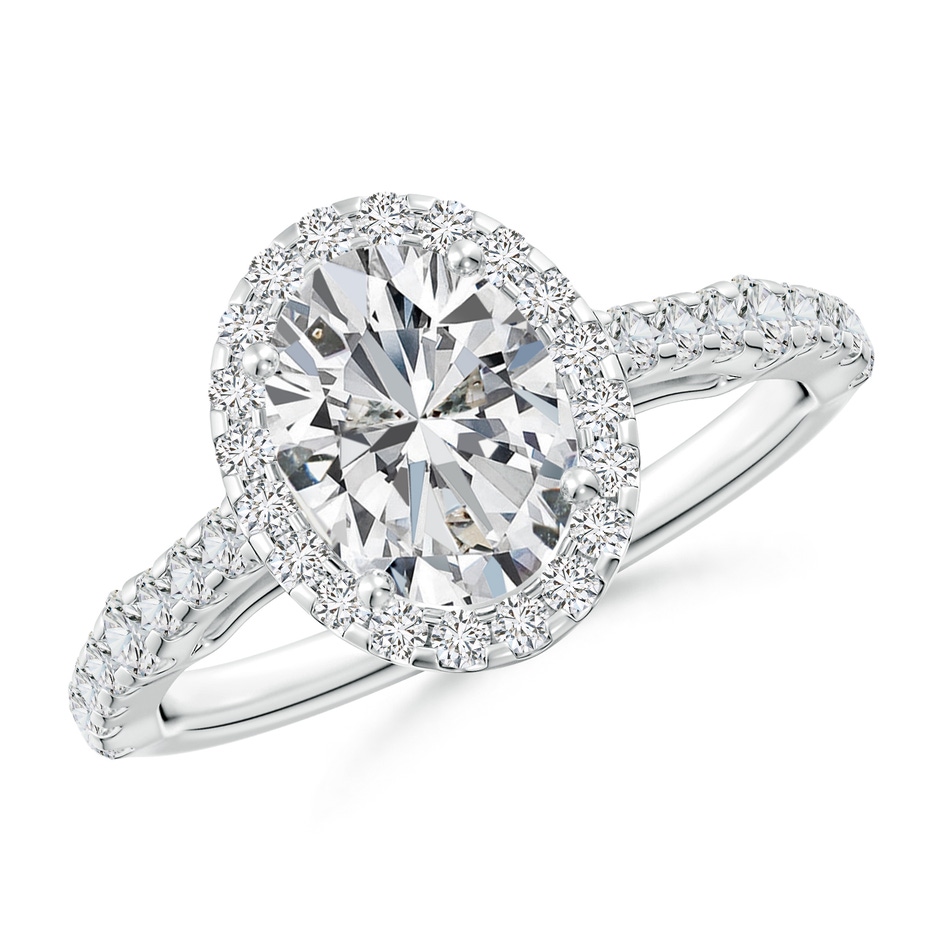 8.5x6.5mm HSI2 Oval Diamond Station Halo Engagement Ring in P950 Platinum 