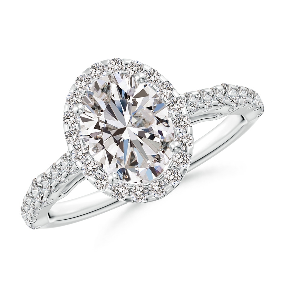 8.5x6.5mm IJI1I2 Oval Diamond Station Halo Engagement Ring in P950 Platinum 