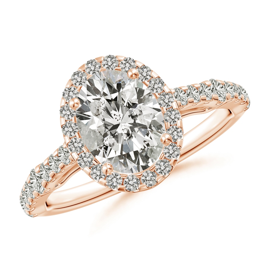 8.5x6.5mm KI3 Oval Diamond Station Halo Engagement Ring in Rose Gold 