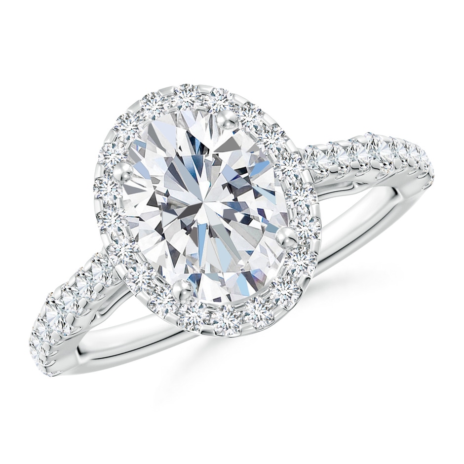 9x7mm GVS2 Oval Diamond Station Halo Engagement Ring in White Gold 
