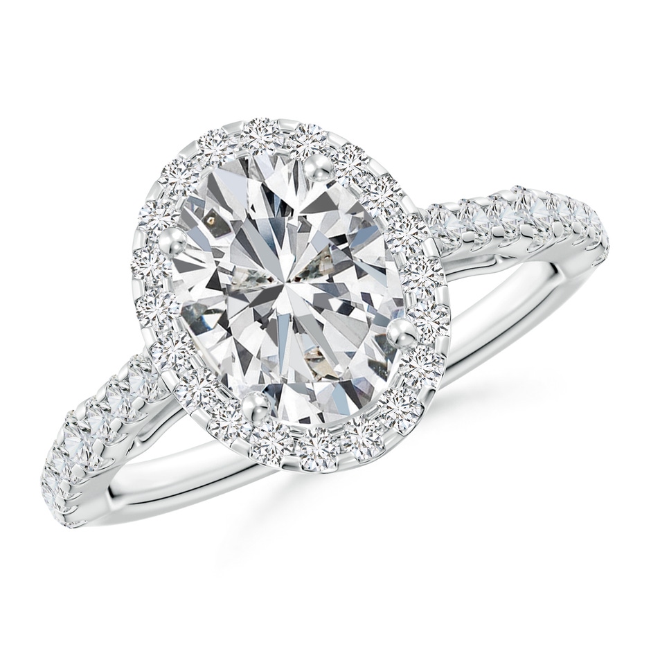9x7mm HSI2 Oval Diamond Station Halo Engagement Ring in P950 Platinum 