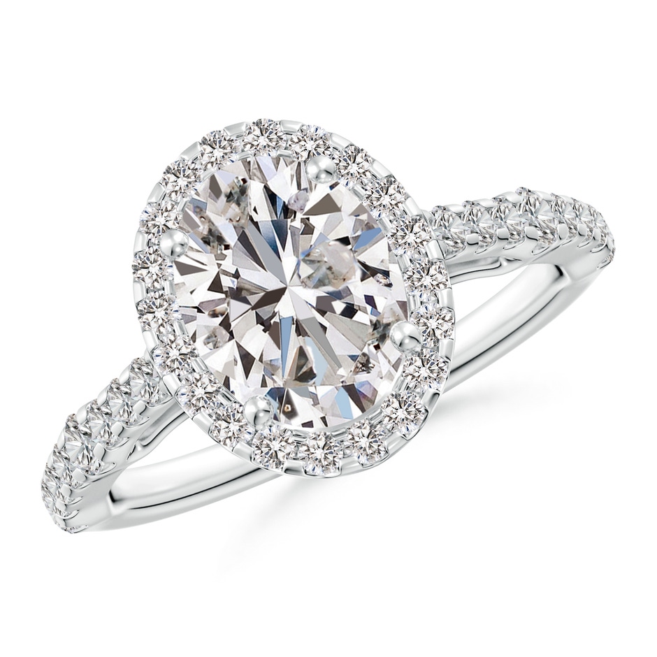 9x7mm IJI1I2 Oval Diamond Station Halo Engagement Ring in P950 Platinum 