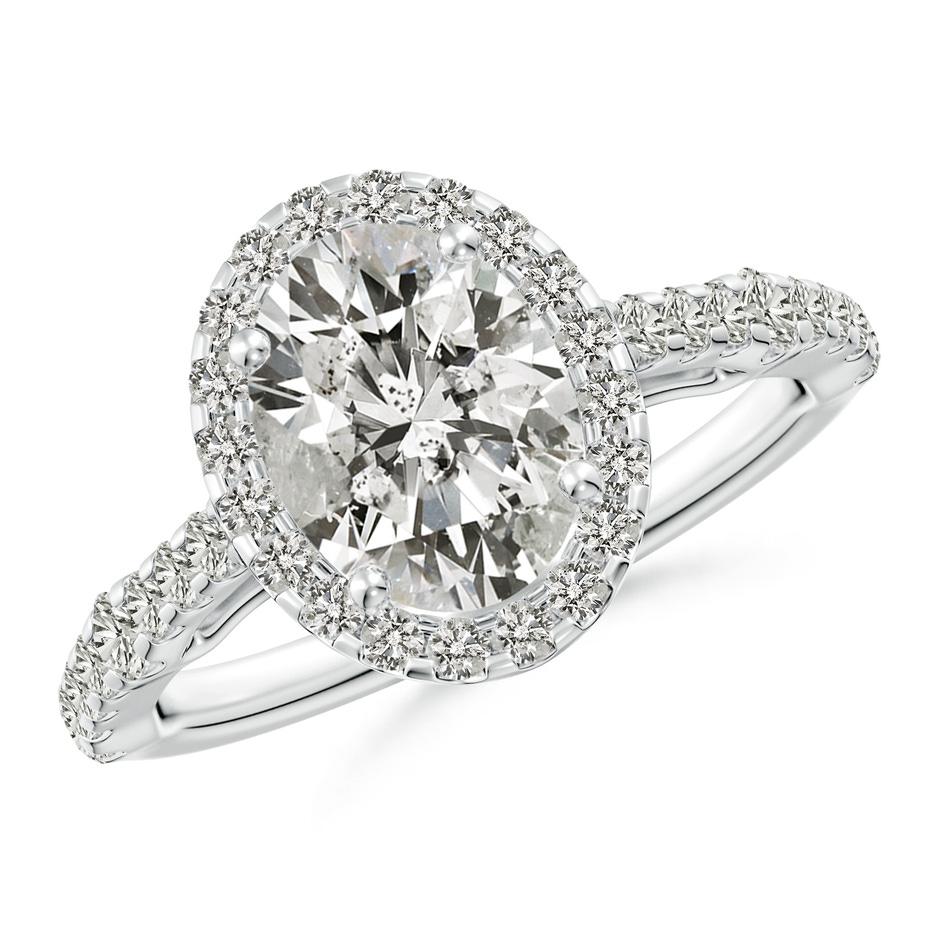 9x7mm KI3 Oval Diamond Station Halo Engagement Ring in P950 Platinum 