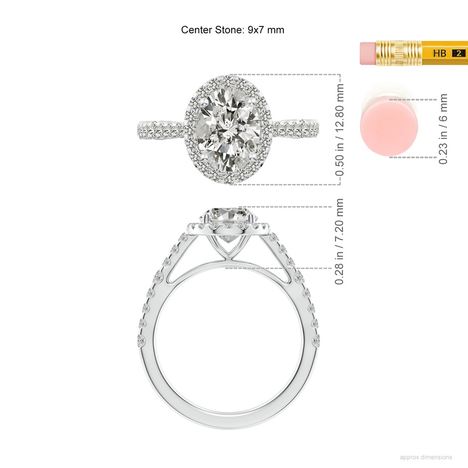 9x7mm KI3 Oval Diamond Station Halo Engagement Ring in P950 Platinum ruler