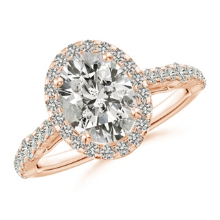 9x7mm KI3 Oval Diamond Station Halo Engagement Ring in Rose Gold