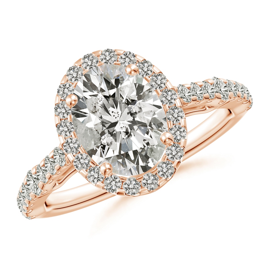 9x7mm KI3 Oval Diamond Station Halo Engagement Ring in Rose Gold 