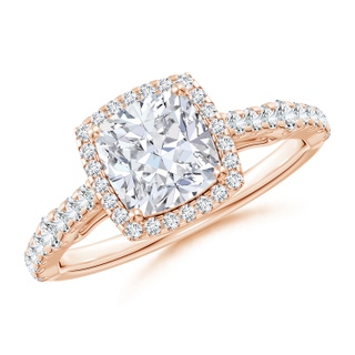 6.5mm GVS2 Cushion Diamond Station Halo Engagement Ring in Rose Gold