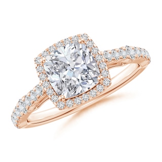 6.5mm HSI2 Cushion Diamond Station Halo Engagement Ring in 18K Rose Gold