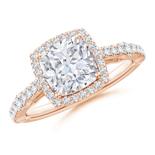 7mm GVS2 Cushion Diamond Station Halo Engagement Ring in Rose Gold