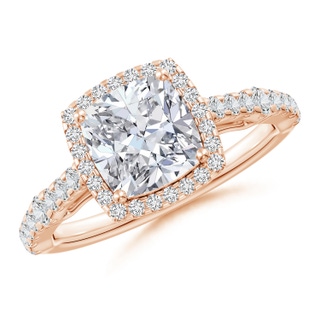 7mm HSI2 Cushion Diamond Station Halo Engagement Ring in Rose Gold