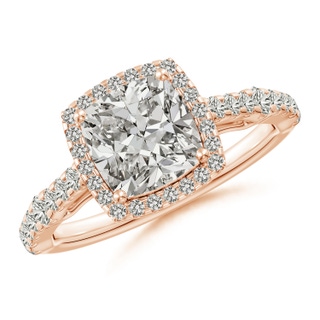 7mm KI3 Cushion Diamond Station Halo Engagement Ring in 10K Rose Gold