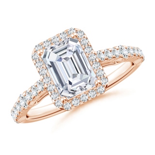 7.5x5.5mm GVS2 Emerald-Cut Diamond Station Halo Engagement Ring in 18K Rose Gold