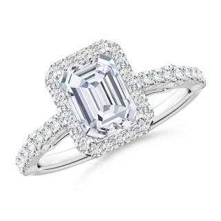 7.5x5.5mm GVS2 Emerald-Cut Diamond Station Halo Engagement Ring in P950 Platinum
