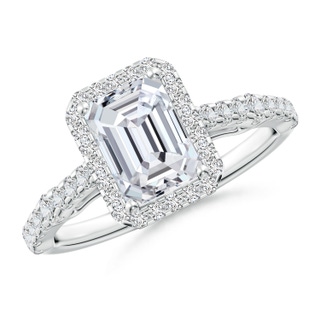 7.5x5.5mm HSI2 Emerald-Cut Diamond Station Halo Engagement Ring in P950 Platinum